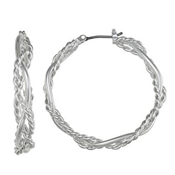 Napier Silver-Tone Twisted Hoop Earrings