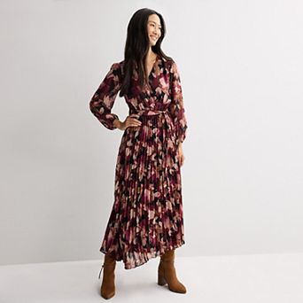 Women's Sandra Darren Surplice Maxi Dress with Pleated Skirt