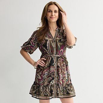 Women's 5th + Madison Edit Short Puff Sleeve Chiffon Tiered Shirtdress