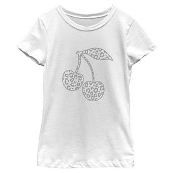 Girls' Leopard Print Cherries Short Sleeve Crew Tee