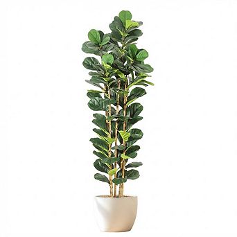 ANIXOL Artificial Fiddle Leaf Fig Tree with Wood Trunk & White Pot, Realistic Faux Plant