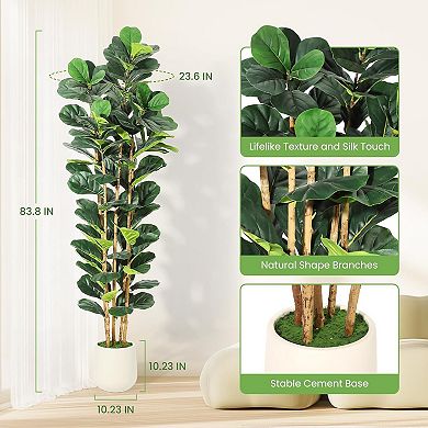 ANIXOL Artificial Fiddle Leaf Fig Tree with Wood Trunk & White Pot, Realistic Faux Plant
