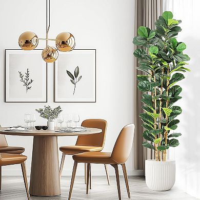 ANIXOL Artificial Fiddle Leaf Fig Tree with Wood Trunk & White Pot, Realistic Faux Plant