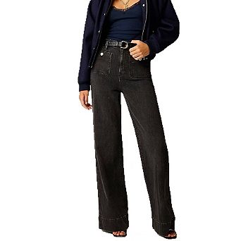 Women's Wide Leg Jeans High Waist Sailor Straight Denim Pants Trousers