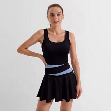 Womens Two Pieces Tennis Dress with Shorts Workout Open Back Sleeveless Summer Active Golf Dresses