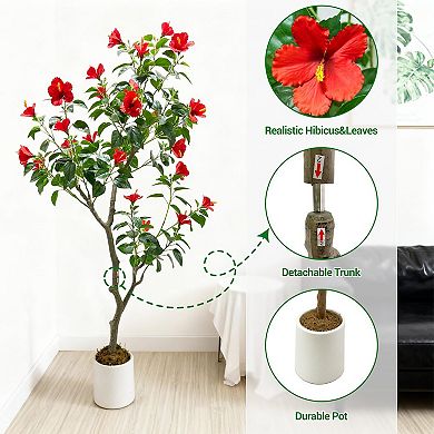 ANIXOL Artificial Hibiscus Flowering Tree in Pot