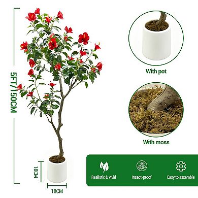 ANIXOL Artificial Hibiscus Flowering Tree in Pot