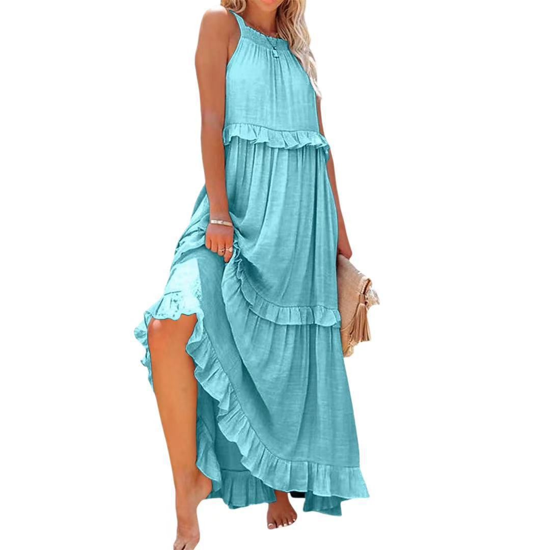 Женские платья Summer Sleeveless Halter Neck Tiered Maxi Dress Flowy Ruffle Long Beach Sundress