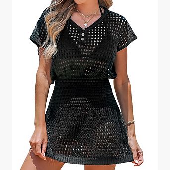 Women's Summer Hollow-Out Crochet Beach Cover-Up Dress Casual Comfortable Party Vacation Dress