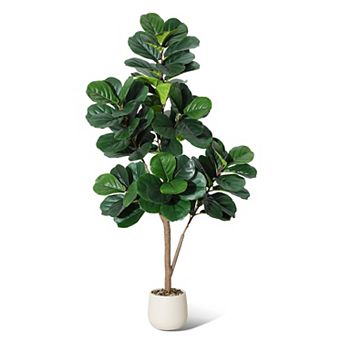 ANIXOL Artificial Fiddle Leaf Fig Tree with Black Planter and White Stones