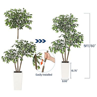 ANIXOL Artificial Ficus Tree with White Tall Planter