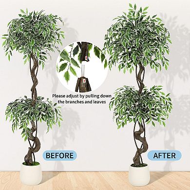 ANIXOL Artificial Ficus Tree with White-Edged Leaves