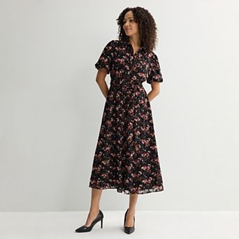 Women's Sandra Darren Short Elbow Sleeve Button Down Dress