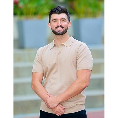 Men's Knit V-Neck Polo Shirt Short Sleeve Stretch Casual Golf Tee