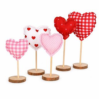 5 pc Valentine's Day Fabric Heart Blocks - Standing Tabletop Decor