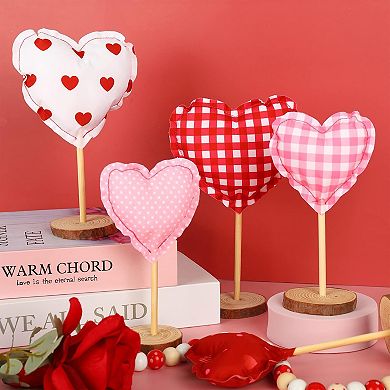 5pc Valentine's Day Fabric Heart Blocks - Standing Tabletop Decor