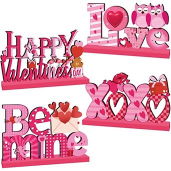 4 pc Valentine's Day Wooden Table Centerpieces - XOXO Be Mine Decorations & Gifts