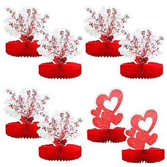 8 pc Red Heart Paper Honeycomb Table Centerpieces for Valentine's Day & Anniversaries