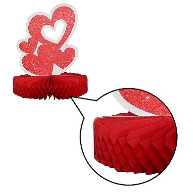 8pc Red Heart Paper Honeycomb Table Centerpieces for Valentine's Day & Anniversaries