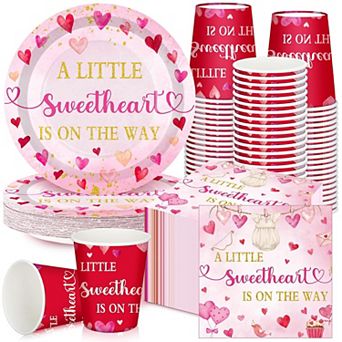 200 pc Valentine's Day Little Sweetheart Baby Shower Paper Plates Cups Napkins Party Supplies Table