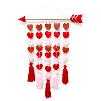 Valentine's Day Boho Tassel Garland with Felt Hearts & Cupid Wooden Accents