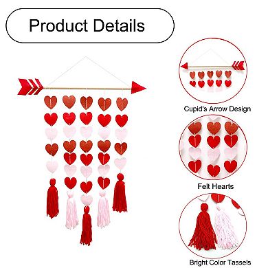 Valentine's Day Boho Tassel Garland with Felt Hearts & Cupid Wooden Accents