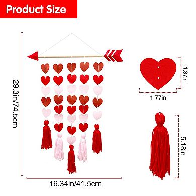 Valentine's Day Boho Tassel Garland with Felt Hearts & Cupid Wooden Accents