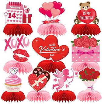 10 pc Valentine's Day Pink Heart Honeycomb Table Centerpieces