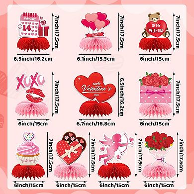 10pc Valentine's Day Pink Heart Honeycomb Table Centerpieces