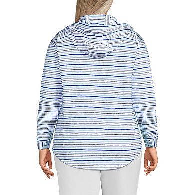 Plus Size Lands' End Long Sleeve Slub Hooded Popover
