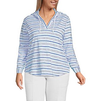 Plus Size Lands' End Long Sleeve Slub Hooded Popover