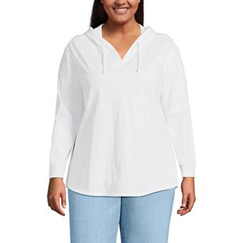 Plus Size Lands' End Long Sleeve Slub Hooded Popover