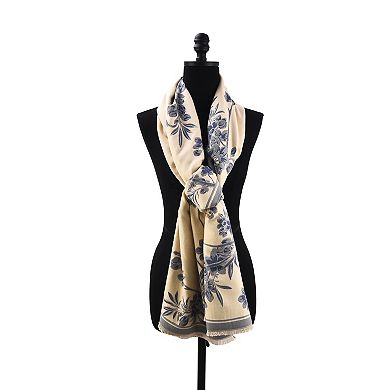 Mellow World Floral Wrap Scarf With Fringe Trim
