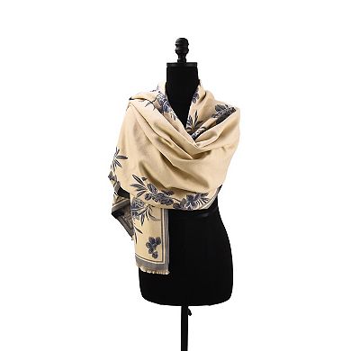 Mellow World Floral Wrap Scarf With Fringe Trim