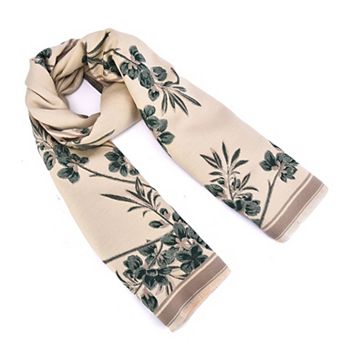 Mellow World Floral Wrap Scarf With Fringe Trim