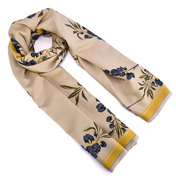 Mellow World Floral Wrap Scarf With Fringe Trim