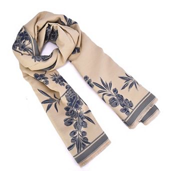 Mellow World Floral Wrap Scarf With Fringe Trim