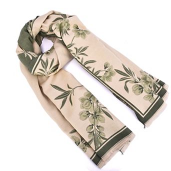 Mellow World Floral Wrap Scarf With Fringe Trim