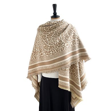 Mellow World Leopard Print Wrap With Fringe Trim