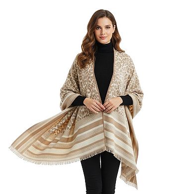 Mellow World Leopard Print Wrap With Fringe Trim