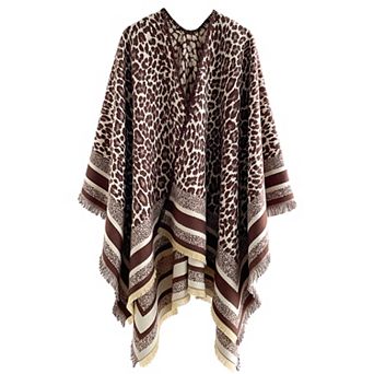 Mellow World Leopard Print Wrap With Fringe Trim