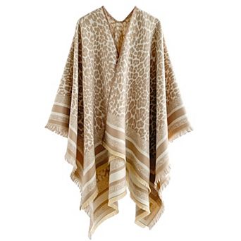 Mellow World Leopard Print Wrap With Fringe Trim