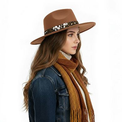 Women's Mellow World Felt Fedora With Leopard & Pearl Band