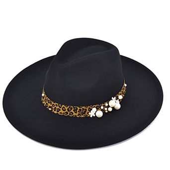 Women's Mellow World Felt Fedora With Leopard & Pearl Band