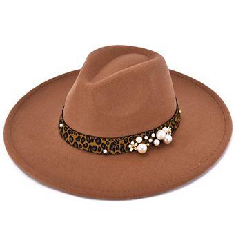Women's Mellow World Felt Fedora With Leopard & Pearl Band