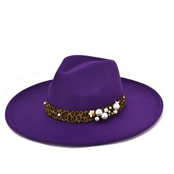 Women's Mellow World Felt Leopard & Simulated Pearl Band Felt Fedora