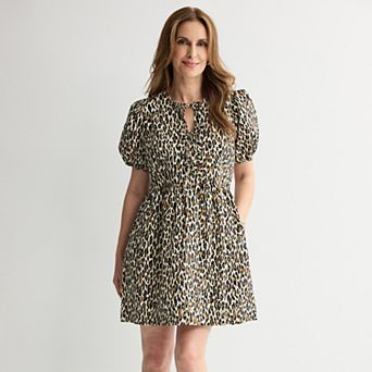 Women's Robbie Bee Tie Front Cheetah Print Shift Dress