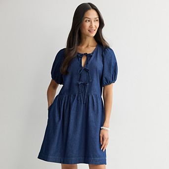 Women's Robbie Bee Tie Front Chambray Shift Dress