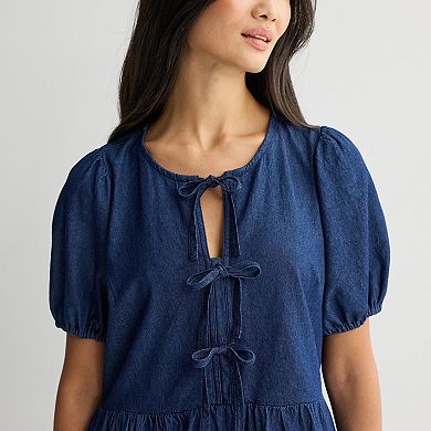 Women's Robbie Bee Tie Front Chambray Shift Dress