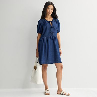 Women's Robbie Bee Tie Front Chambray Shift Dress